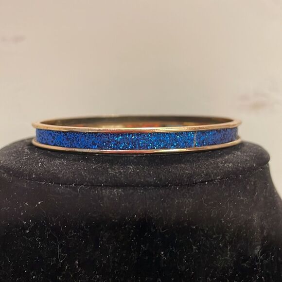 Retro-1990s-gold tone with blue sapphire like druzy bangle bracelet - Picture 2 of 8